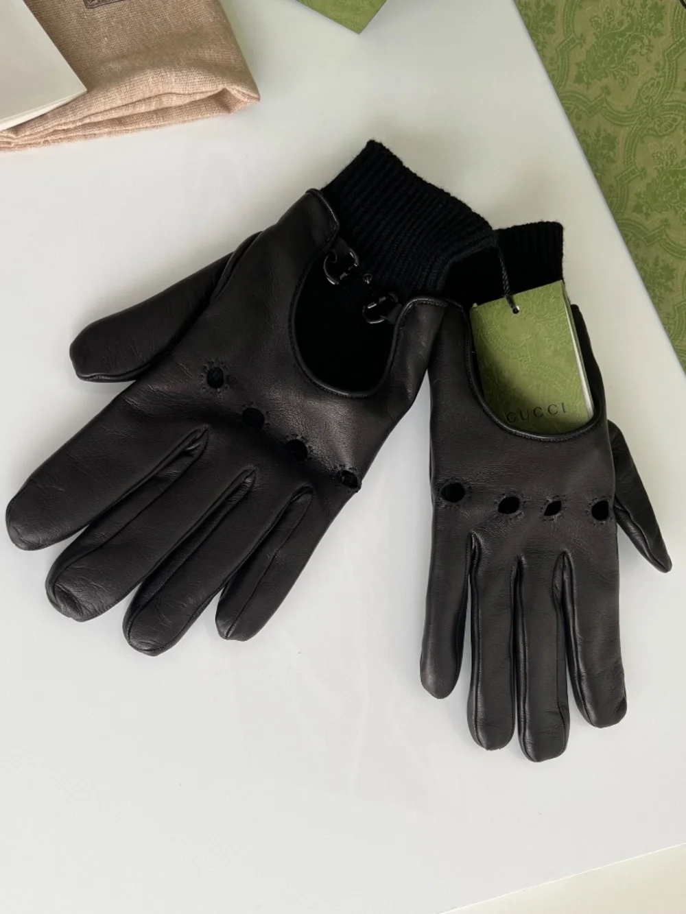 Gucci Men's Leather Gloves Horsebit Lana Wool Lined Size Medium Gucci 9 New